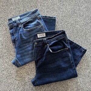 TK Axel Slim‎ Boot Cut Jeans Mens 38x32 Lot of 2 Dark & Light Stretch Denim